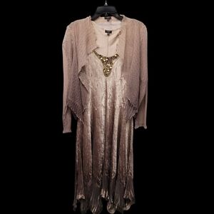 Komarov Beige and Metallic Midi Dress